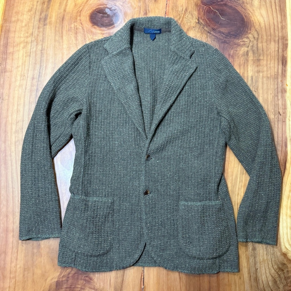 Lardini Italy Mens Cardigan Sweater L Alpaca Wool blend Button Collar Pockets H2